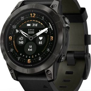 Garmin Epix™ Pro 47mm (Gen 2) Sapphire Edition Carbon Gray DLC Titanium / Black Leather Band - 010-02803-30