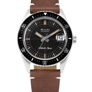 Nivada Grenchen Antarctic Diver 32038A - Brown Leather White Stitching