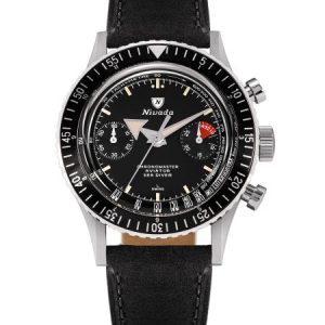 Nivada Grenchen Chronomaster Broad Arrow N Manual - Black leather