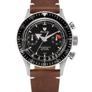 Nivada Grenchen Chronomaster Broad Arrow N Manual - Brown leather White Stitching