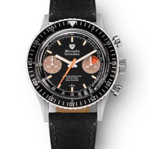 Nivada Grenchen Chronomaster Orange Boy Manual - Black leather