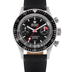 Nivada Grenchen Chronomaster White Lollipop Manual - Black leather