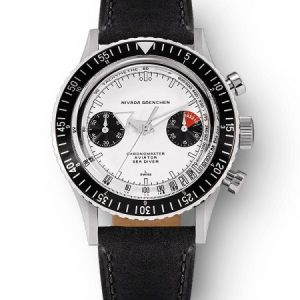 Nivada Grenchen Chronomaster White Panda Manual - Black leather