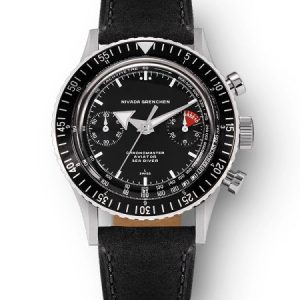 Nivada Grenchen Chronomaster Broad Arrow Manual White Hands - Black leather