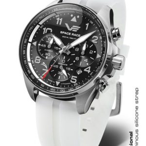 Vostok Europe Space Race Chrono Line 6S20-325A741S - Bílý silikonový řemínek (luminiscenční)