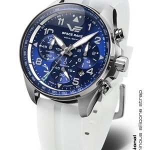 Vostok Europe Space Race Chrono Line 6S20-325A742S - Bílý silikonový řemínek (luminiscenční)