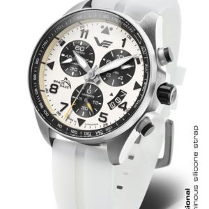 Vostok Europe Space Race Chrono Line 6S30-325A743S - Bílý silikonový řemínek (luminiscenční)