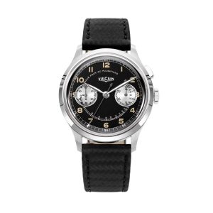 Vulcain Monopusher Heritage - Black / White - Black Carbon Leather Strap