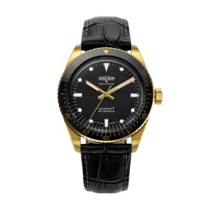 Vulcain Skindiver Nautique Gold / Black - Black Alligator