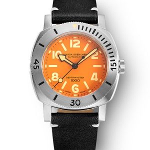 Nivada Grenchen Depthmaster Numerals Orange - Black Leather White Stitching