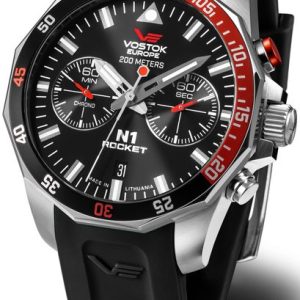 Vostok Europe N-1 Rocket Chrono Line 6S21-225A707S - Černý silikonový řemínek