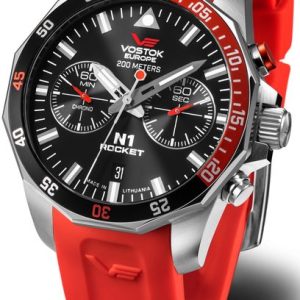 Vostok Europe N-1 Rocket Chrono Line 6S21-225A707S - Červený silikonový řemínek