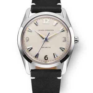 Nivada Grenchen Antarctic 35 mm Eggshell Beige - Black leather White Stitching