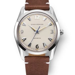 Nivada Grenchen Antarctic 35 mm Eggshell Beige - Brown Leather White Stitching