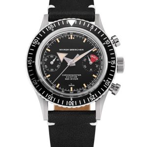 Nivada Grenchen Chronomaster Broad Arrow - Inter. Bezel - Manual - Black Leather White Stitching