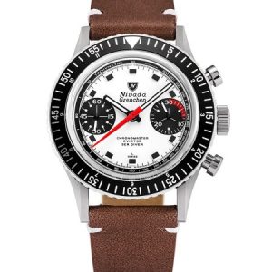 Nivada Grenchen Chronomaster Paul Newman - Inter. Bezel - Manual - Brown Leather White Stitching