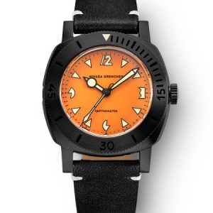 Nivada Grenchen Depthmaster Black Pumpkin - Black Leather White Stitching