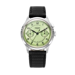 Vulcain Monopusher Heritage - Green - Black Carbon Leather Strap