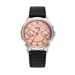 Vulcain Monopusher Heritage - Salmon - Black Carbon Leather Strap