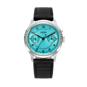 Vulcain Monopusher Heritage - Turquoise - Black Carbon Leather Strap