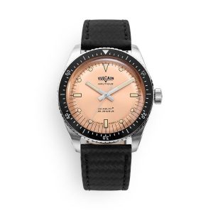 Vulcain Skindiver Salmon Beige - Black Carbon Leather Strap