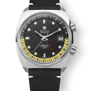 Nivada Grenchen Antarctic GMT - Black - Black Leather White Stitching