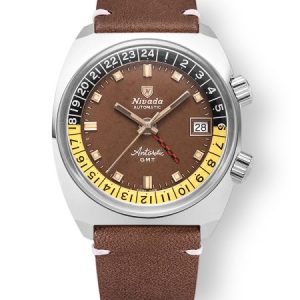 Nivada Grenchen Antarctic GMT - Tropical - Brown Leather White Stitching