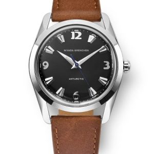 Nivada Grenchen Antarctic 35 mm - Black White Luminova - Brown Leather