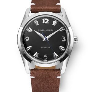 Nivada Grenchen Antarctic 35 mm - Black White Luminova - Brown Leather White Stitching