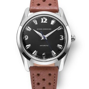 Nivada Grenchen Antarctic 35 mm - Black White Luminova - Brown Racing Strap