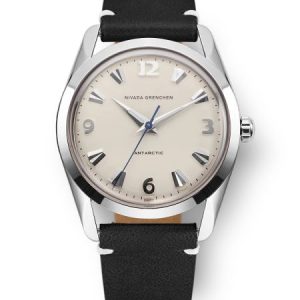 Nivada Grenchen Antarctic 35 mm - Eggshell White Luminova - Black leather White Stitching