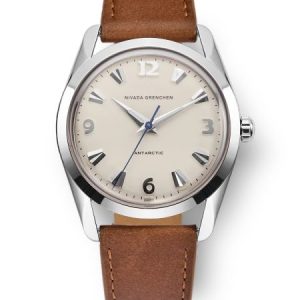 Nivada Grenchen Antarctic 35 mm - Eggshell White Luminova - Brown Leather