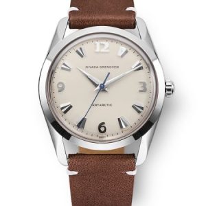 Nivada Grenchen Antarctic 35 mm - Eggshell White Luminova - Brown Leather White Stitching