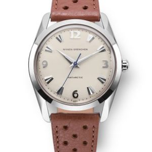 Nivada Grenchen Antarctic 35 mm - Eggshell White Luminova - Brown Racing Strap