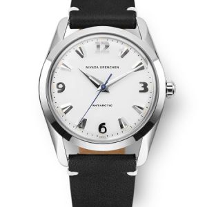 Nivada Grenchen Antarctic 35 mm - White Luminova - Black leather White Stitching