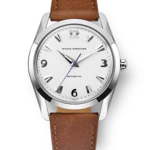 Nivada Grenchen Antarctic 35 mm - White Luminova - Brown Leather