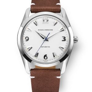 Nivada Grenchen Antarctic 35 mm - White Luminova - Brown Leather White Stitching