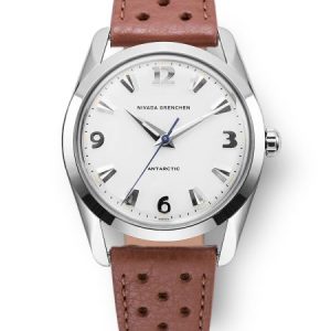 Nivada Grenchen Antarctic 35 mm - White Luminova - Brown Racing Strap