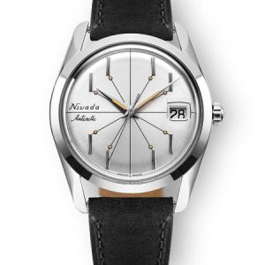 Nivada Grenchen Antarctic Spider Silver 35 mm - Black leather