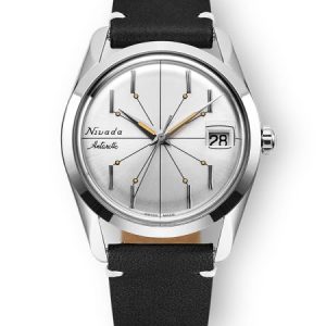 Nivada Grenchen Antarctic Spider Silver 35 mm - Black leather White Stitching