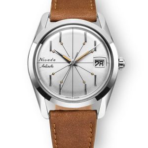 Nivada Grenchen Antarctic Spider Silver 35 mm - Brown leather