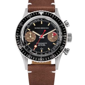 Nivada Grenchen Chronomaster Lollipop Honey Inter. Bezel - Manual - Brown Leather White Stitching