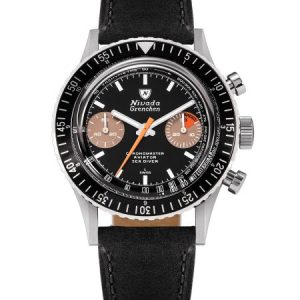 Nivada Grenchen Chronomaster White Orange Boy Inter. Bezel - Manual - Black leather