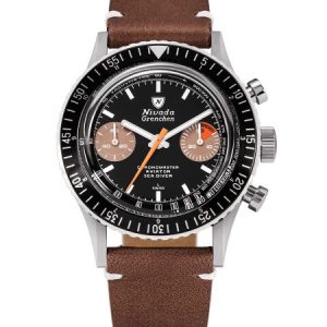 Nivada Grenchen Chronomaster White Orange Boy Inter. Bezel - Manual - Brown leather White Stitching