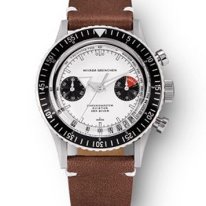 Nivada Grenchen Chronomaster White Panda Inter. Bezel - Manual - Brown leather White Stitching