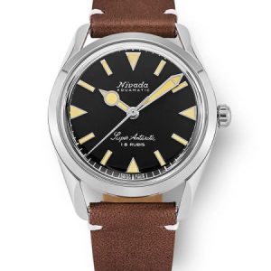 Nivada Grenchen Super Antarctic 35 mm - Black Beige Luminova - Brown Leather White Stitching