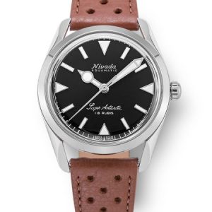 Nivada Grenchen Super Antarctic 35 mm - Black White Luminova - Brown Racing Strap