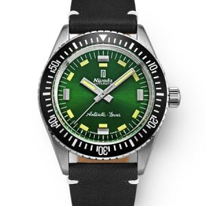 Nivada Grenchen Antarctic Diver Green - Black Leather White stitching