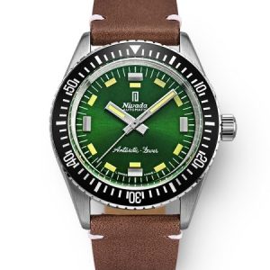 Nivada Grenchen Antarctic Diver Green - Brown Leather White Stitching