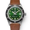 Nivada Grenchen Antarctic Diver Green - Date - Brown Leather White Stitching - Image 3